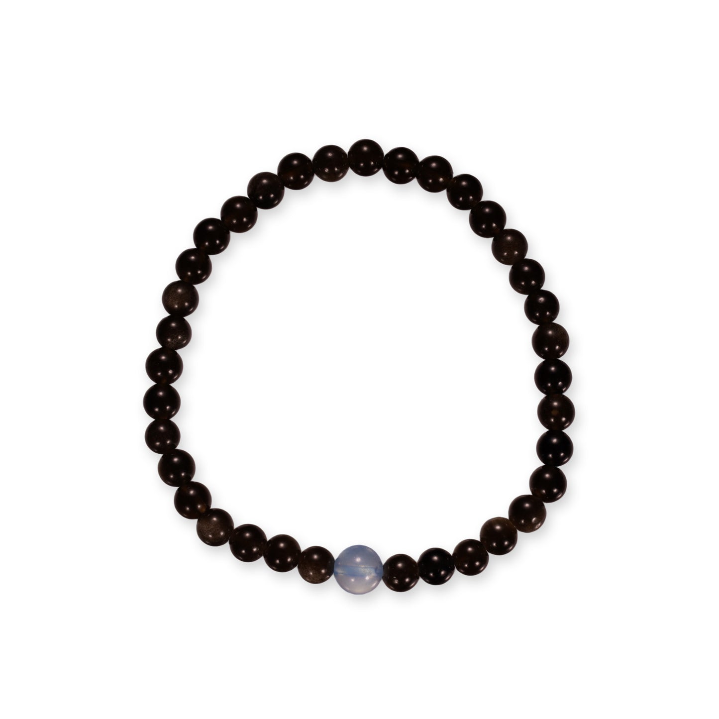 Obsidiaan Armband met Aquamarijn Accent – Minimalistisch Zwart Design met Lichtblauwe Edelsteen