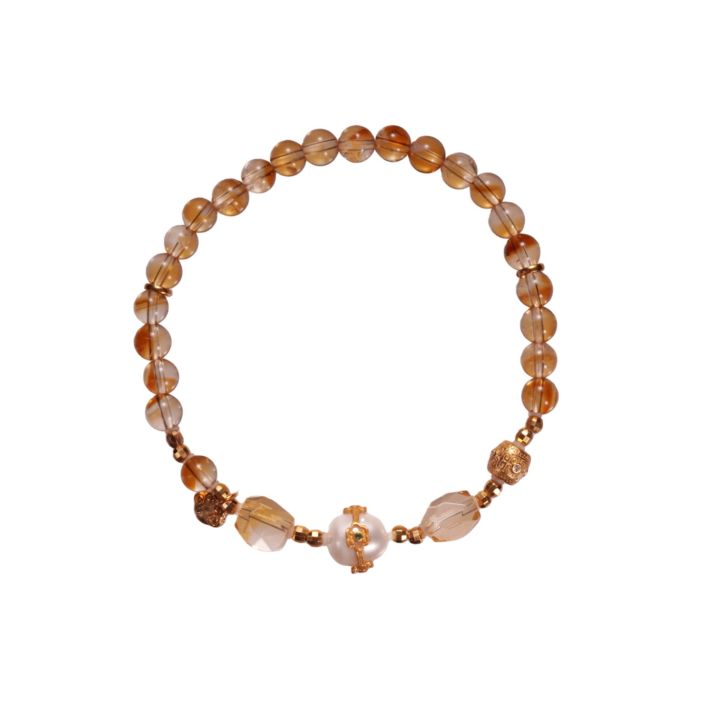 Gouden Rutielkwarts Armband – Edelsteen Kralen met Parel