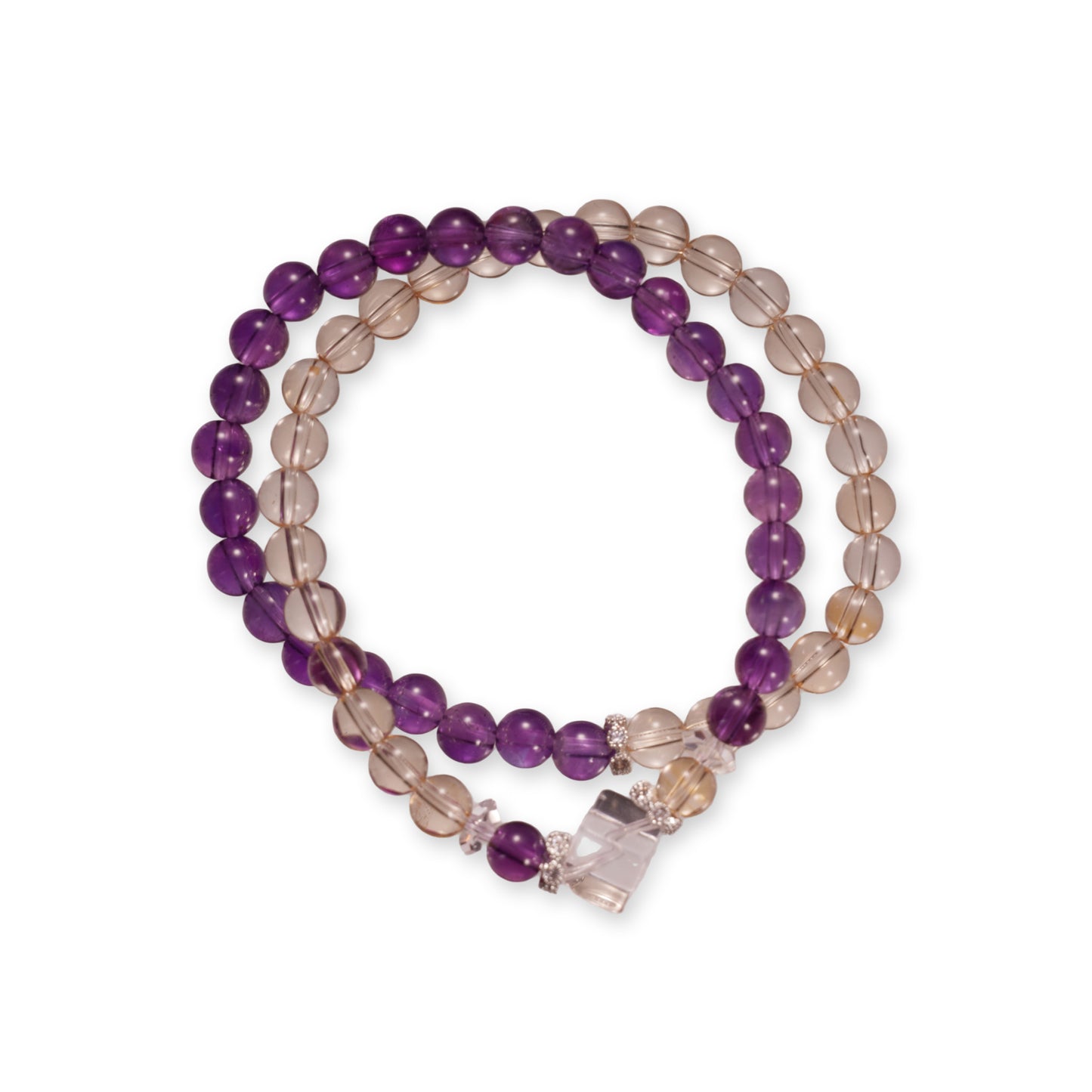 Dubbele Citrien & Amethist Armband – Edelsteen Kralen met Hanger