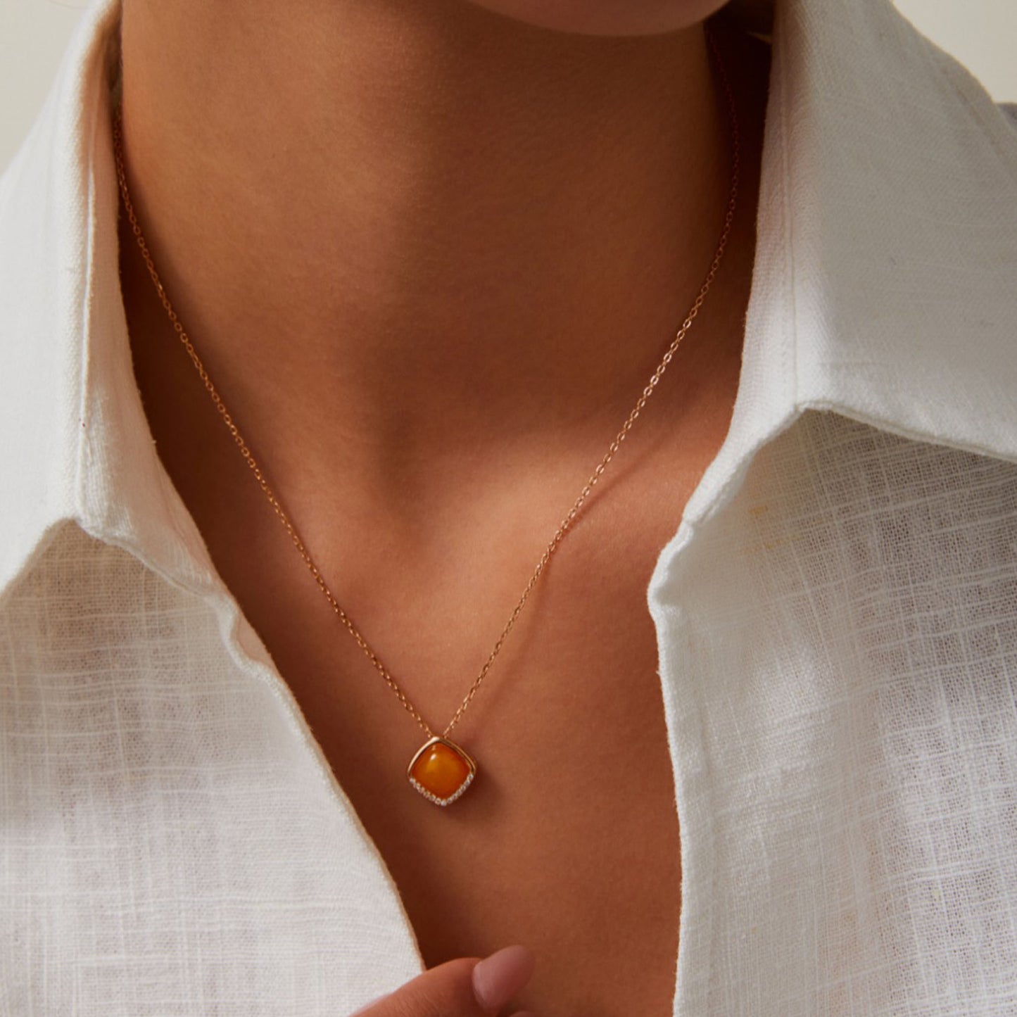 Amber Sieradenset – Vintage 925 Sterling Zilver Goud Vergulde Ketting en Oorbellen