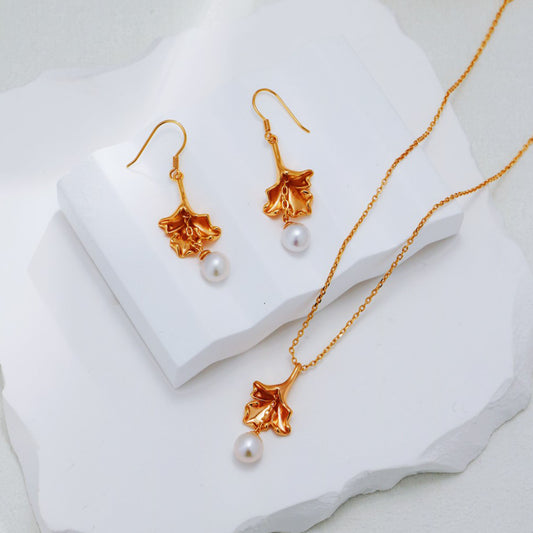 Amber Sieradenset – Warme Natuurlijke Steen 925 Zilveren Ketting en Oorbellen