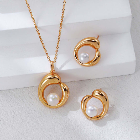 Goud Vergulde Parel Sieradenset – 925 Sterling Zilveren Delicate Ketting & Oorbellen