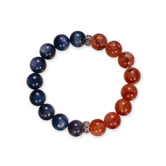Kyaniet & Rode Bloemenkwarts Armband – Krachtig Contrast