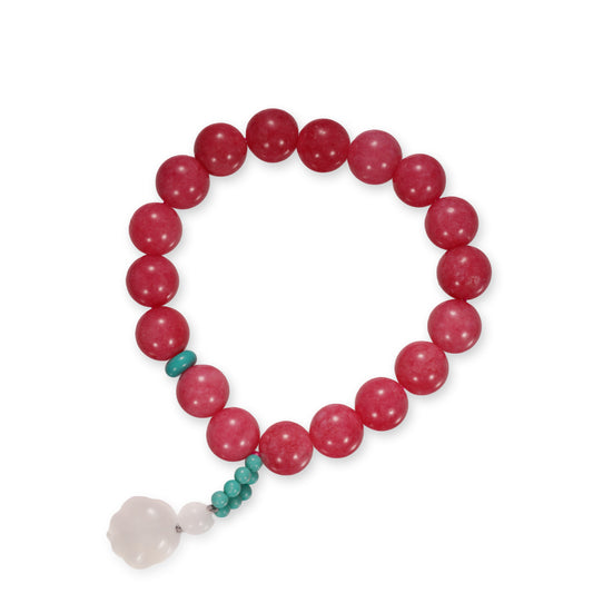 Rhodochrosite & Chalcedony Bracelet – Pink Gemstone With Turquoise Accent