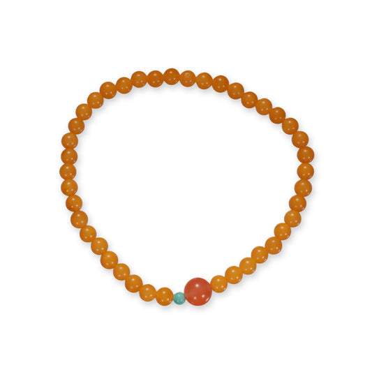 Nanhong Agaat Armband met Amber en Turkoois detail – Warme Edelsteen met Subtiel Kleuraccent