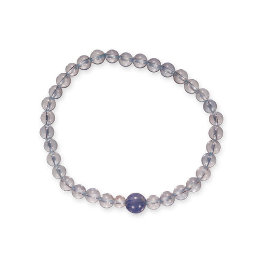 Aquamarine Bracelet - Light Blue Gemstone with Kyanite Accent Bead