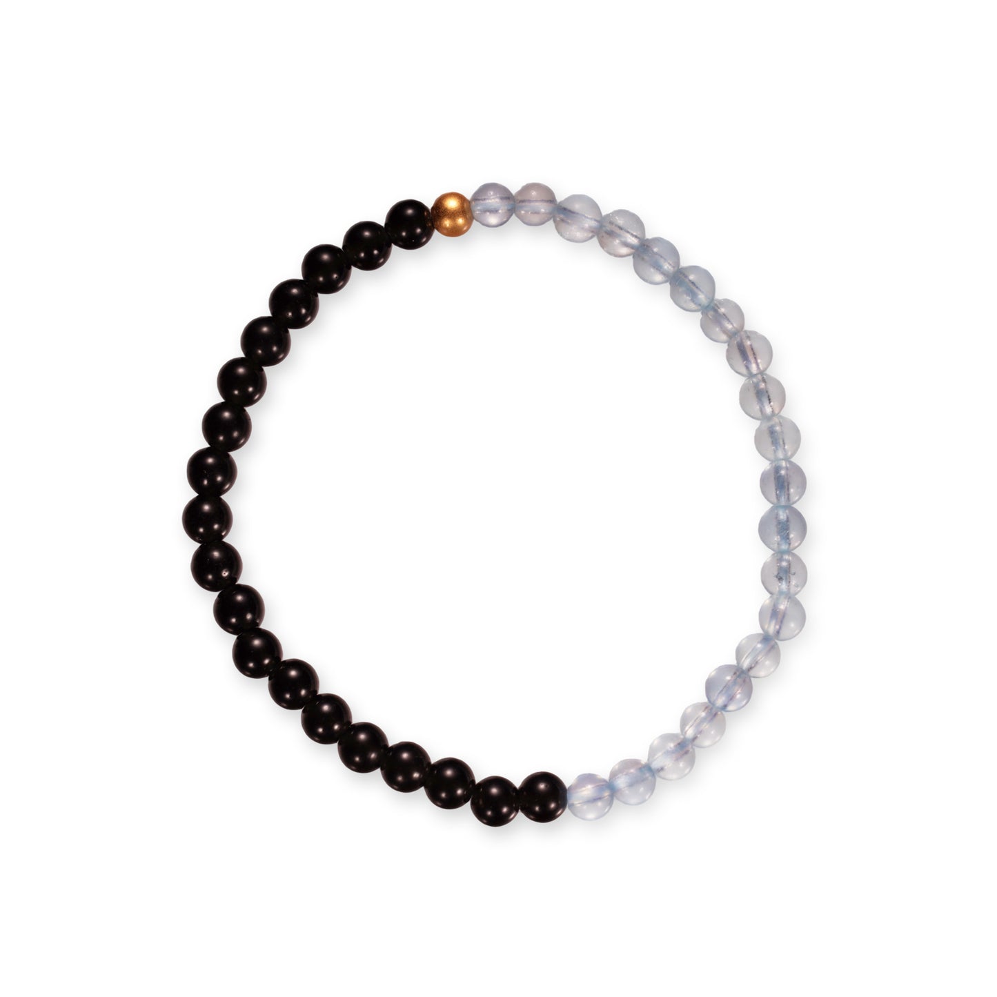 Obsidiaan & Aquamarijn Armband – Zwart met Lichtblauwe Edelsteen Combinatie en Gouden Accent