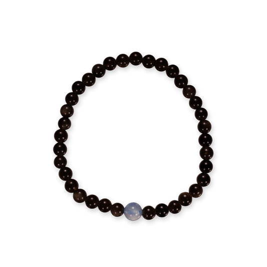 Obsidiaan Armband met Aquamarijn Accent – Minimalistisch Zwart Design met Lichtblauwe Edelsteen