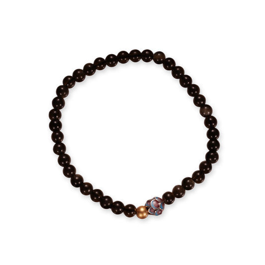 Obsidiaan Armband met Sierkraal – Diep Zwart Design met Luxe Detail en Gouden Accent