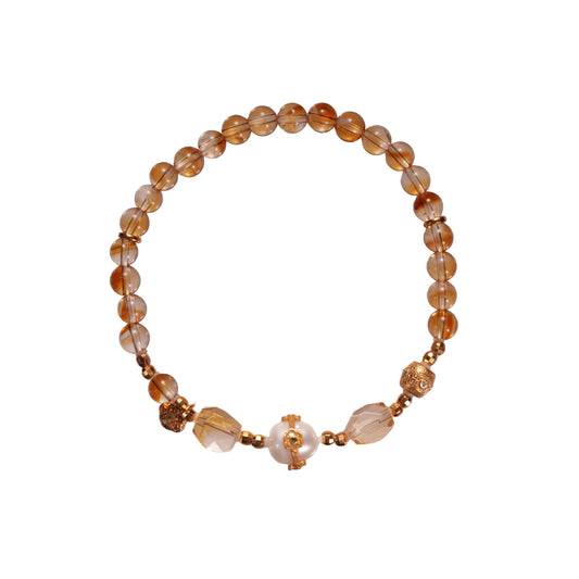 Gouden Rutielkwarts Armband – Edelsteen Kralen met Parel