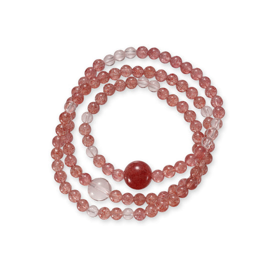 Drievoudige Aardbeienkwarts Armband – Roze Edelsteen Kralen