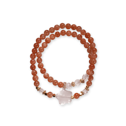 Dubbele Zonnesteen Armband – Oranje Edelsteen Kralen met Ster Detail