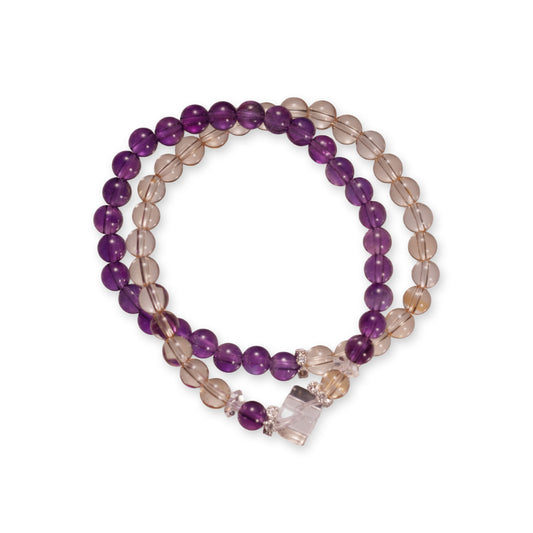 Double Citrine & Amethyst Bracelet – Gemstone Beads with Pendant