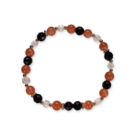 Zonnesteen & Zwarte Toermalijn Armband – Warme Edelsteen met Donkere Contrastkralen