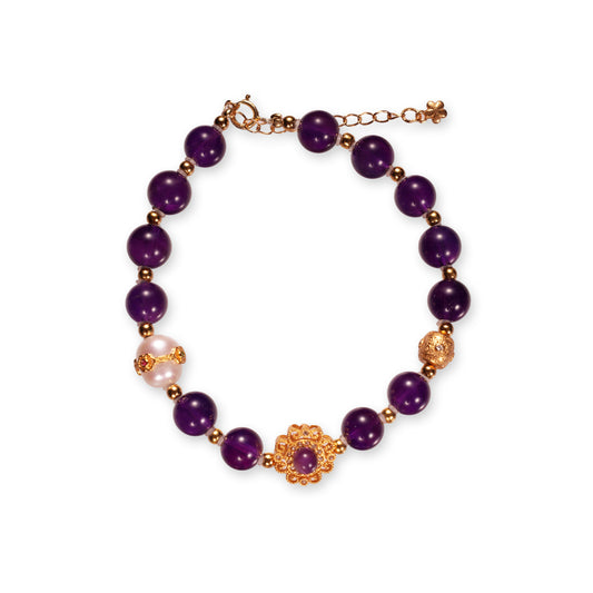 Amethyst Bracelet – Purple Gemstone with Pearl Accent