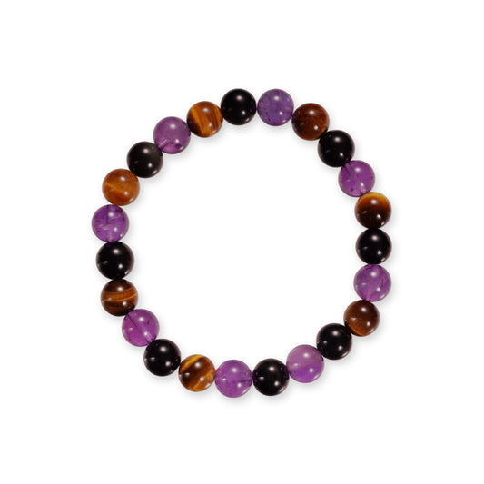 Tijgeroog & Amethist Armband – Krachtige Contrast Look