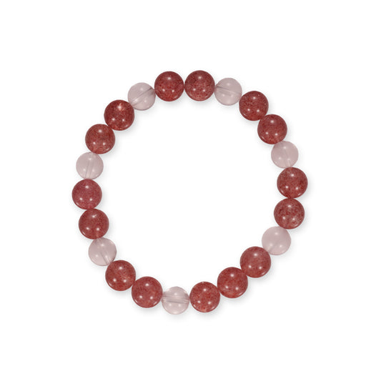 Aardbeienkwarts & Witte Kwarts Armband – Zacht Contrast