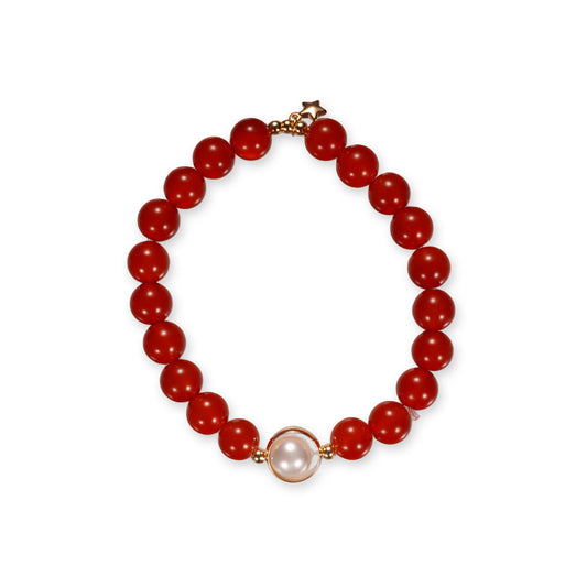 Rode Agaat Armband met Parel – Elegant Contrast