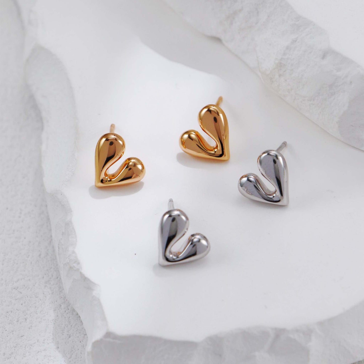 925 Sterling Zilveren Hart Sieradenset – Goud Vergulde Romantische Ketting & Oorbellen