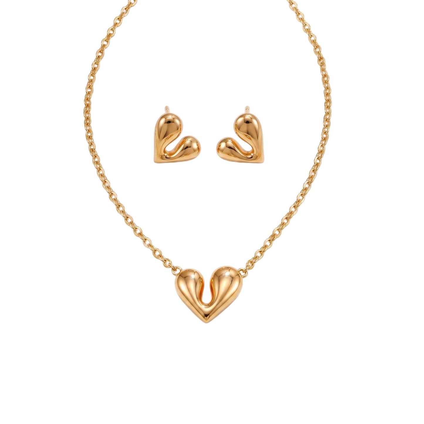 925 Sterling Zilveren Hart Sieradenset – Goud Vergulde Romantische Ketting & Oorbellen