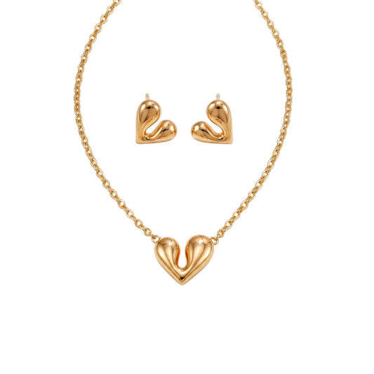925 Sterling Zilveren Hart Sieradenset – Goud Vergulde Romantische Ketting & Oorbellen