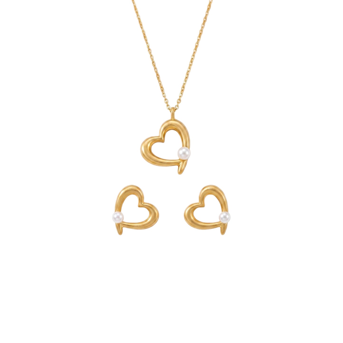 Hart & Parel Sieradenset – Goud Vergulde Romantische Ketting & Oorbellen Gemaakt Van 925 Sterling Zilveren
