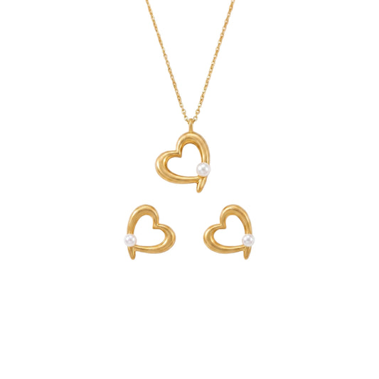 Hart & Parel Sieradenset – Goud Vergulde Romantische Ketting & Oorbellen Gemaakt Van 925 Sterling Zilveren