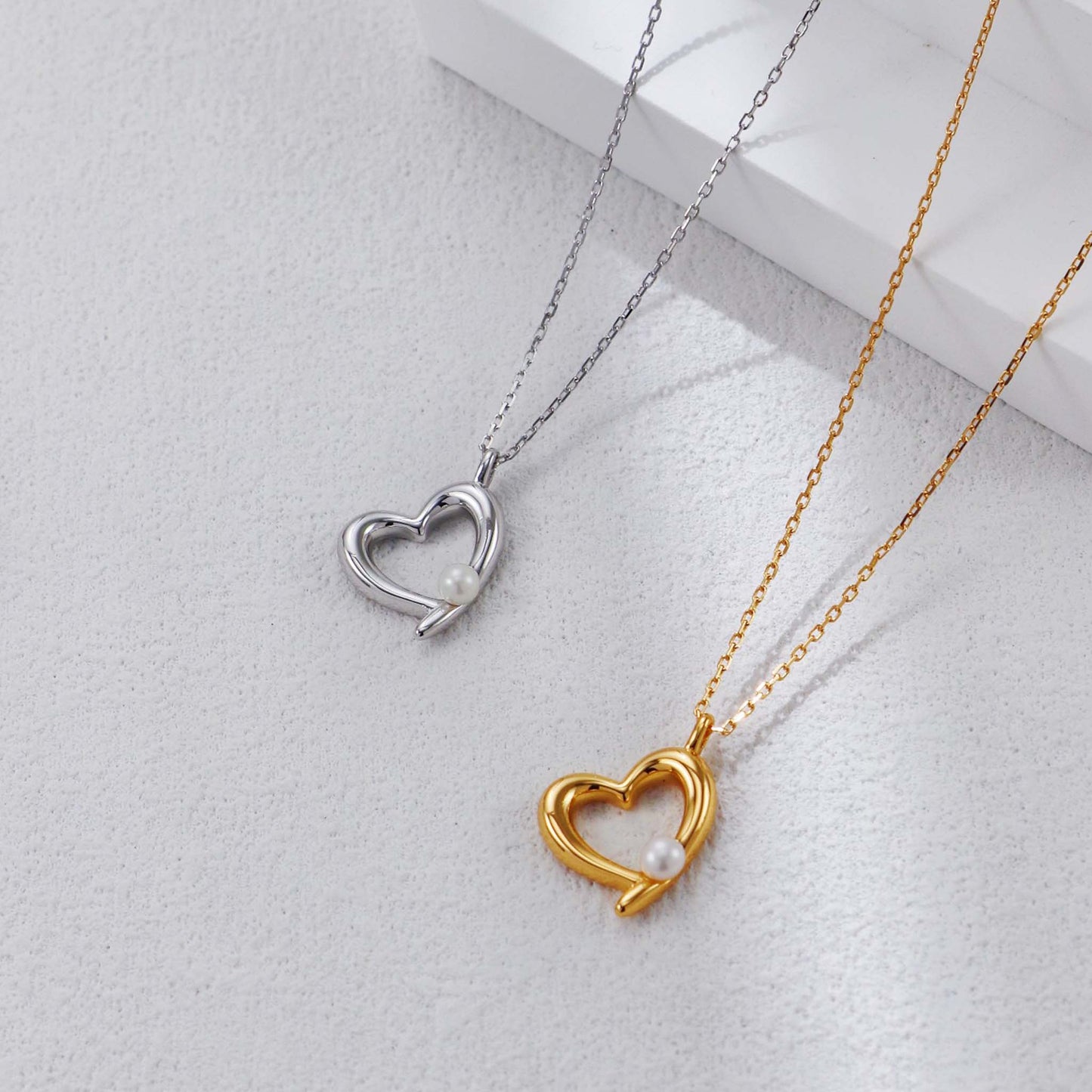 Hart & Parel Sieradenset – Goud Vergulde Romantische Ketting & Oorbellen Gemaakt Van 925 Sterling Zilveren