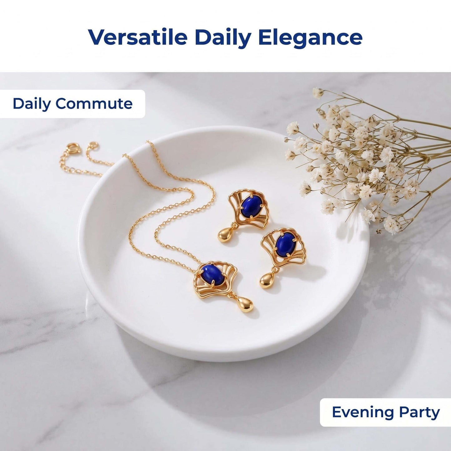 Lapis Lazuli Sieradenset – 925 Sterling Zilver Ketting en Oorbellen