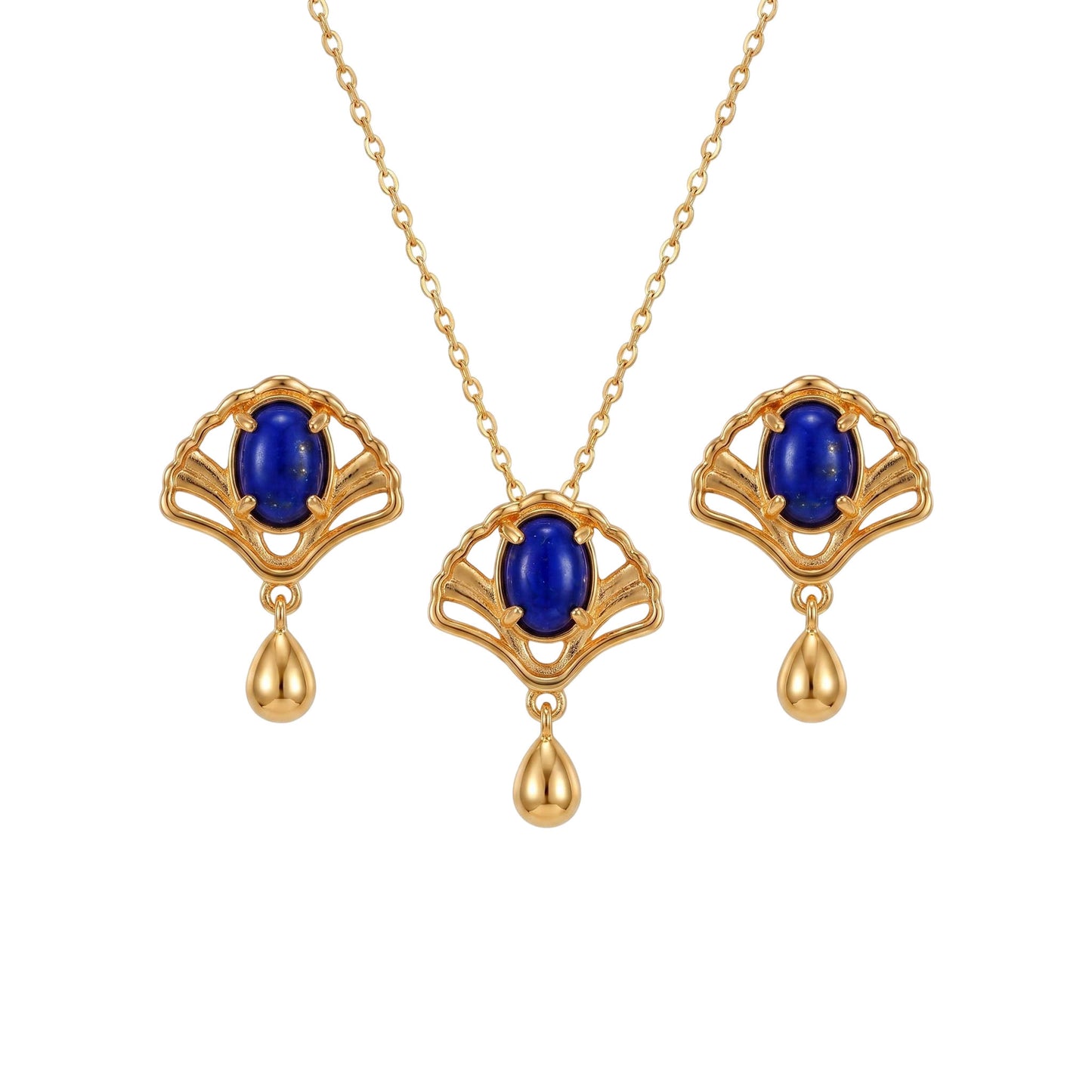 Lapis Lazuli Sieradenset – 925 Sterling Zilver Ketting en Oorbellen