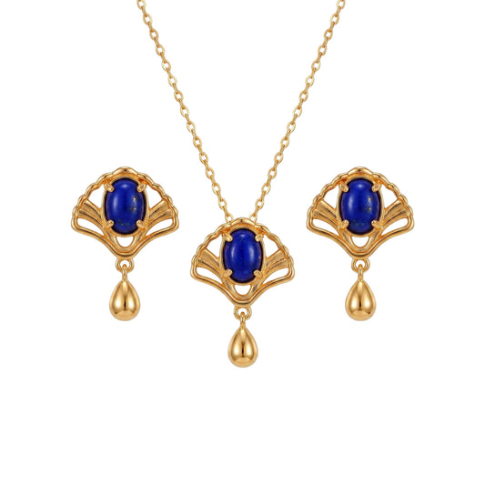 Lapis Lazuli Sieradenset – 925 Sterling Zilver Ketting en Oorbellen