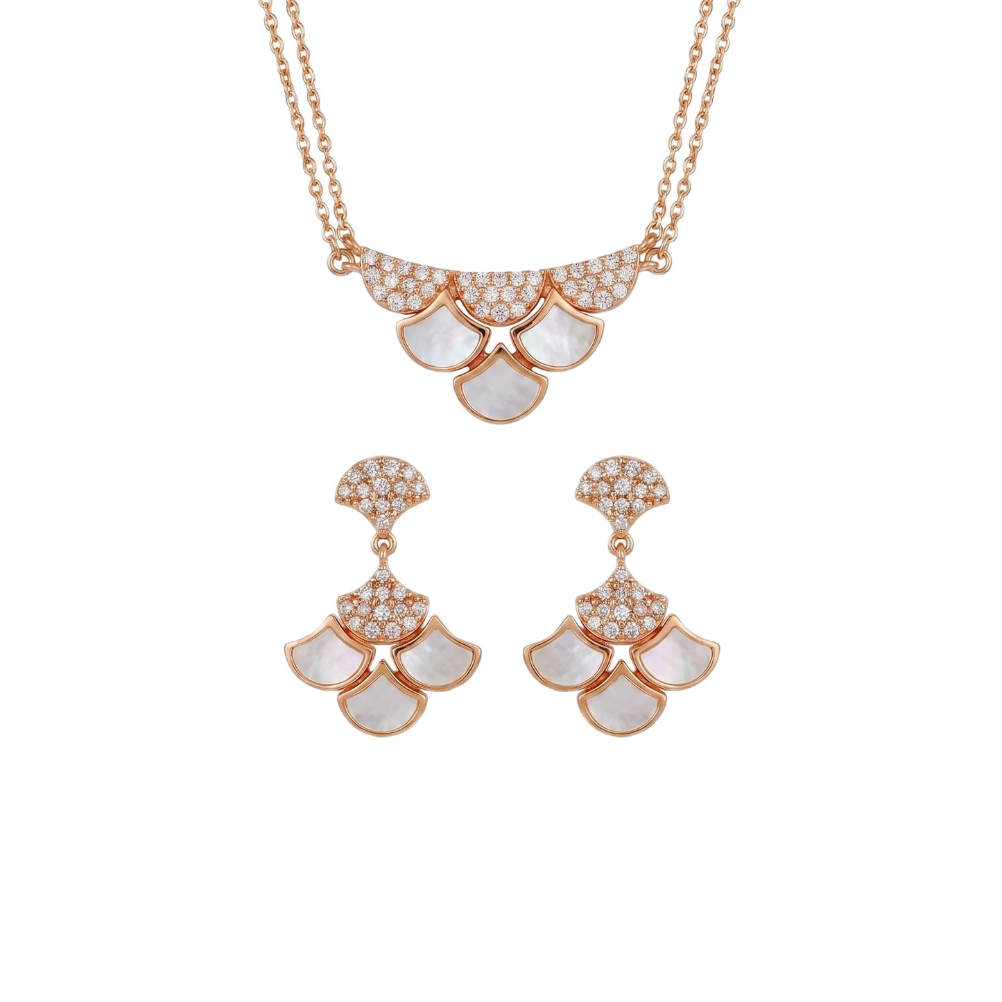 Parelmoer Sieradenset – 925 Sterling Zilver Goud Vergulde Elegante Ketting en Oorbellen