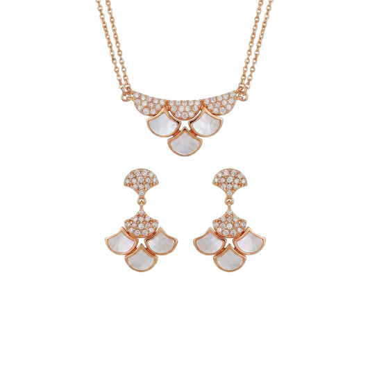 Parelmoer Sieradenset – 925 Sterling Zilver Goud Vergulde Elegante Ketting en Oorbellen