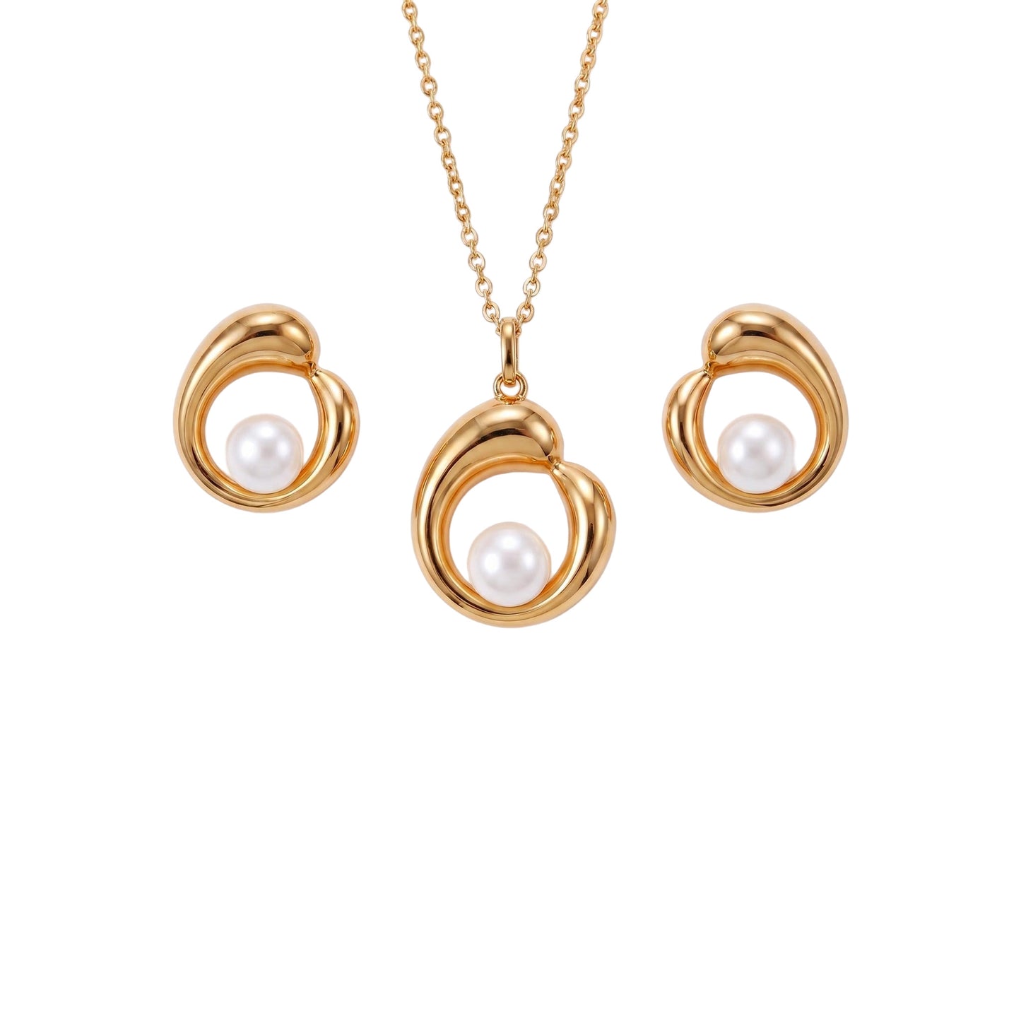 Goud Vergulde Parel Sieradenset –  925 Sterling Zilveren Delicate Ketting & Oorbellen