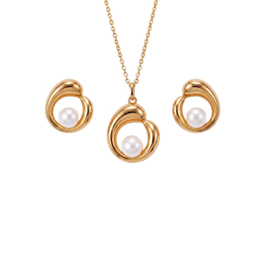 Goud Vergulde Parel Sieradenset –  925 Sterling Zilveren Delicate Ketting & Oorbellen