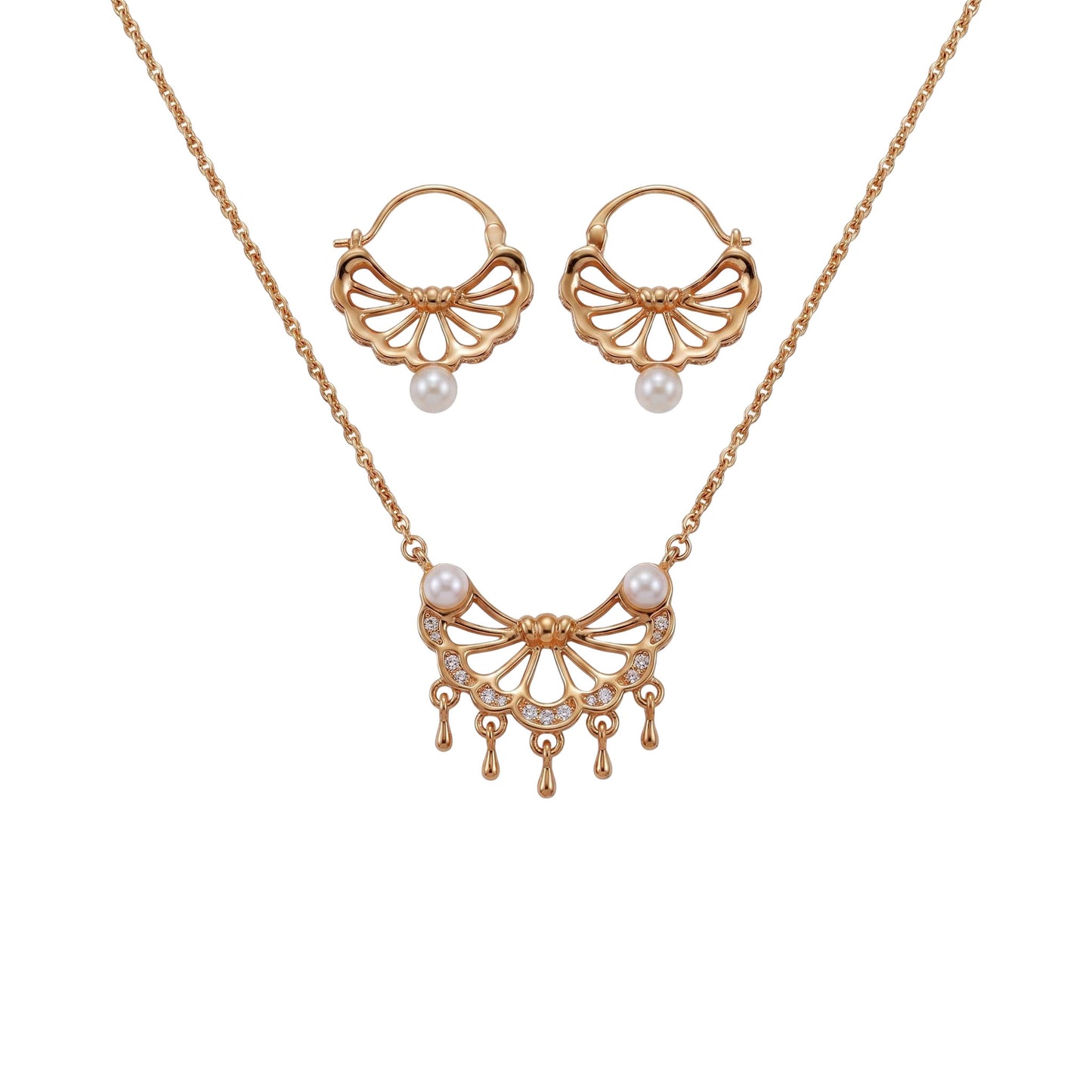 Parel Sieradenset – 925 Sterling Zilver Goud Vergulde Ketting en Oorbellen