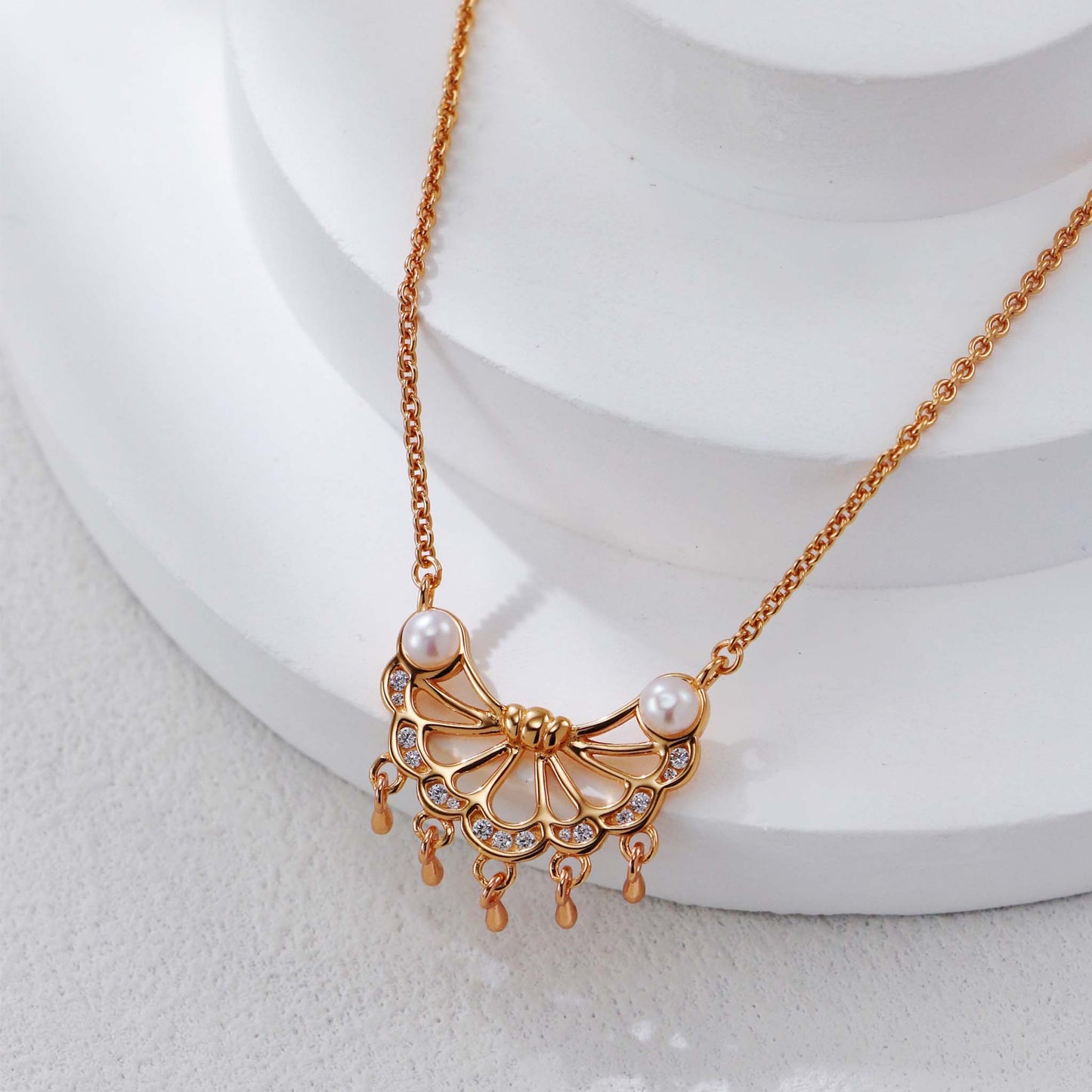 Parel Sieradenset – 925 Sterling Zilver Goud Vergulde Ketting en Oorbellen