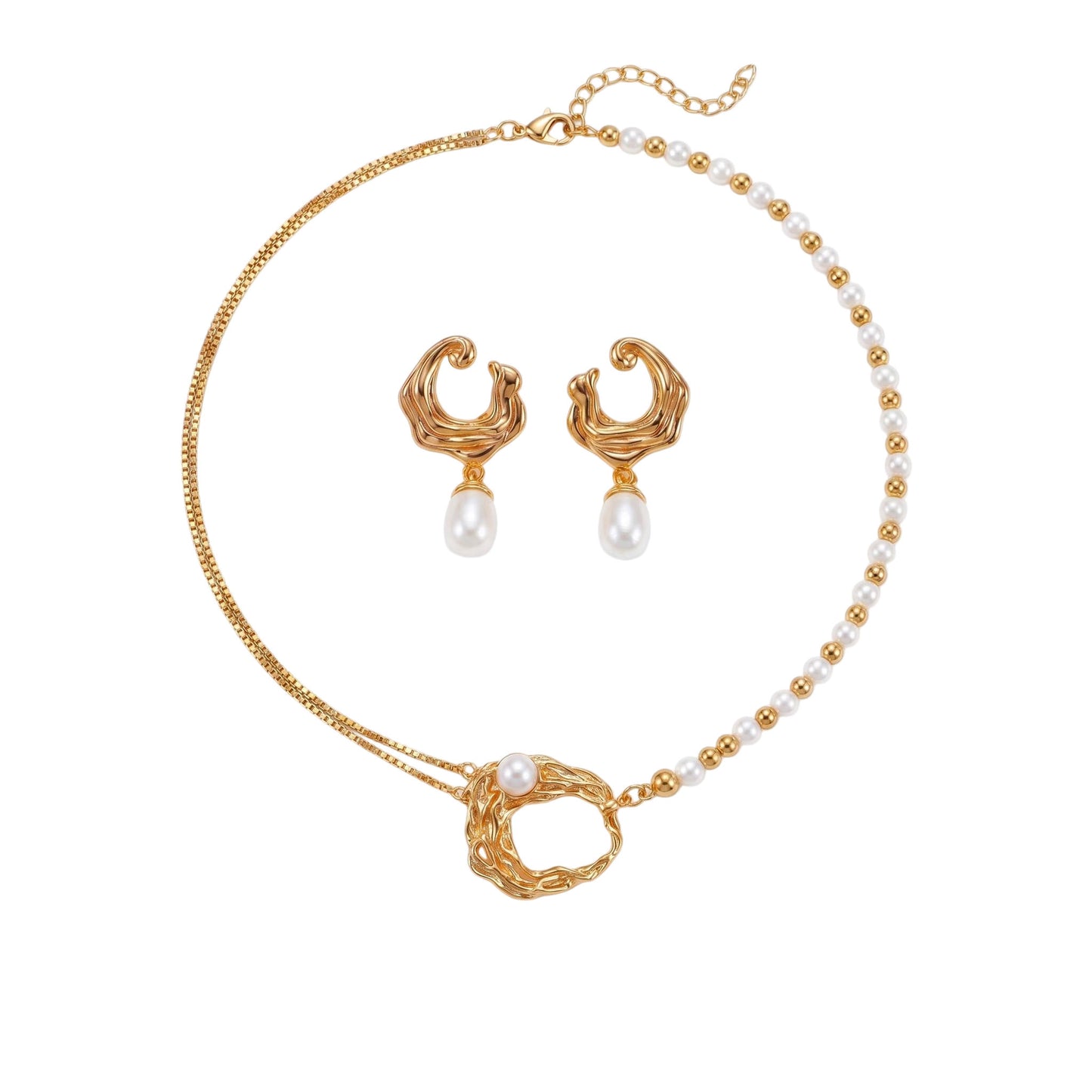 Golf Sieradenset – 925 Sterling Zilver Goud Vergulde Ketting en Oorbellen